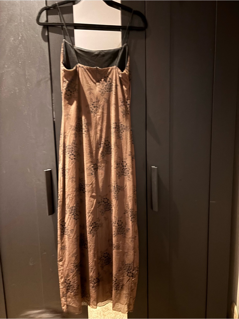 Brown Slip Dress with Black Floral Print - Picture 3 of 6